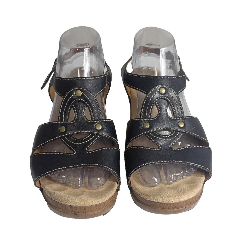 Dansko Sigrid Leather Wedge Sandals Size 39 /US 8.5 Black Strappy Casual Summer